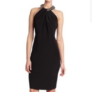 🔥Carmen Marc Valvo Crepe Beaded Neck Halter Dress🔥